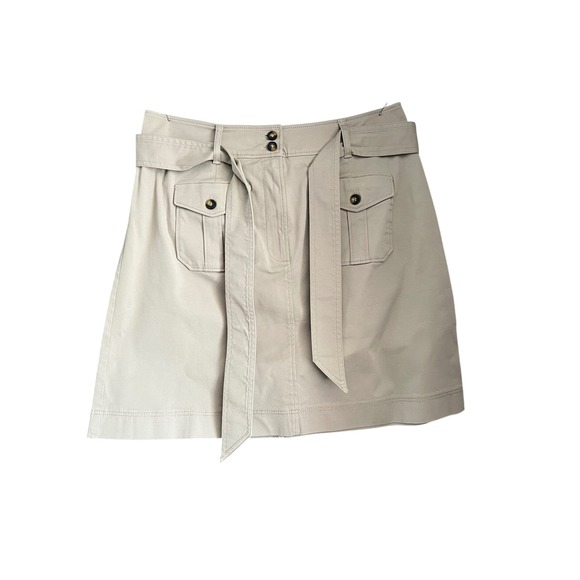 Khaki Tan Cotton Utility Skirt A-Line Mini Skirt with Belt Pockets Casual Women - Picture 1 of 4